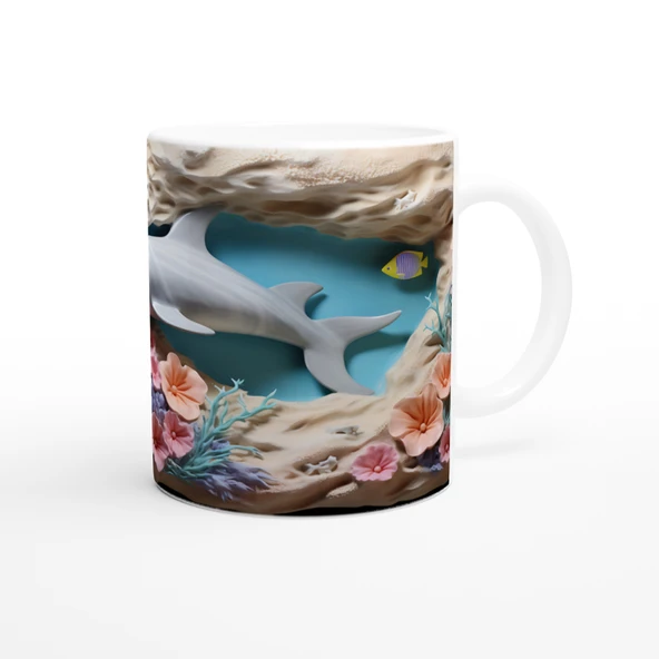 Mercan Bahçesindeki Neşeli Yunus Kupa Bardak - 3