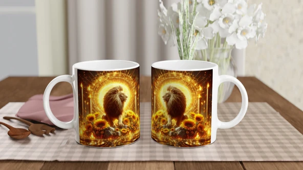 Aslan Burcu Baskılı Kahve Kupası - Elementsel Doğa Krallığı Temalı Vs4 - Resim 5