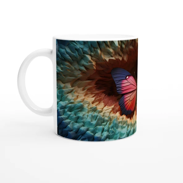 Gizemli Orman Dokusunda Pembe-Mavi Kanatlı Kelebek Baskılı Kupa Bardak - Resim 2