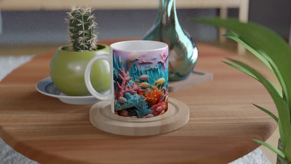 Mercan Ormanında Yüzen Renkler Kupa Bardak - Resim 4