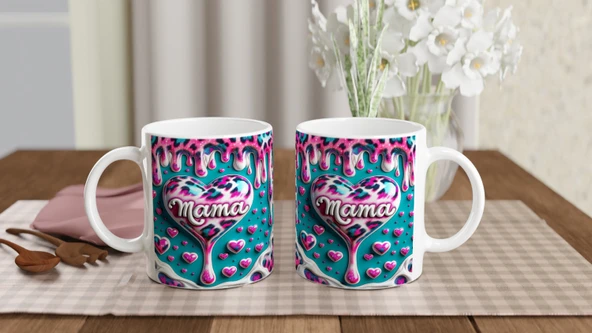 Mama Yazılı Turkuaz Zeminli Leopar Desenli Anneler Günü Kupa Bardak - Resim 5
