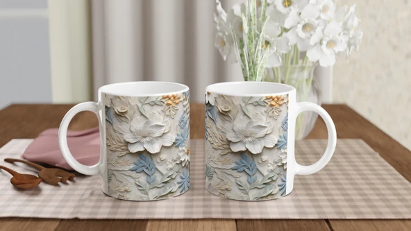 Pastel Bahar Dokunuşlu Çiçekli Kupa Bardak - 5