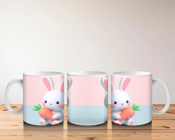 Çocuklara Sütü Sevdiren Havuçlu Tavşan Kupa Bardak - 5