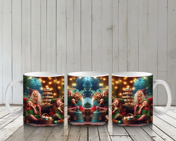 Çocuklara Sütü Sevdiren Neşeli Elfler ve Orman Şenliği Desenli Kupa Bardak - 6