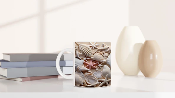 Mercan ve Deniz Yıldızı Motifli Su Altı Temalı Kupa Bardak - 6