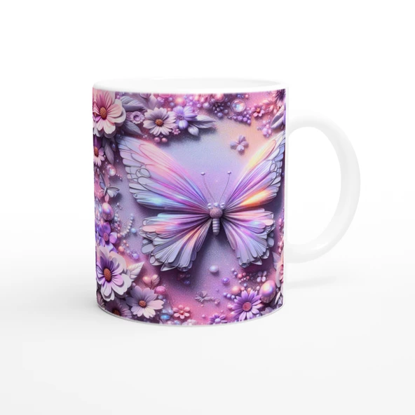 Renkli Kelebekler ve Çiçekler Temalı Baskılı Kupa Bardak - Resim 3