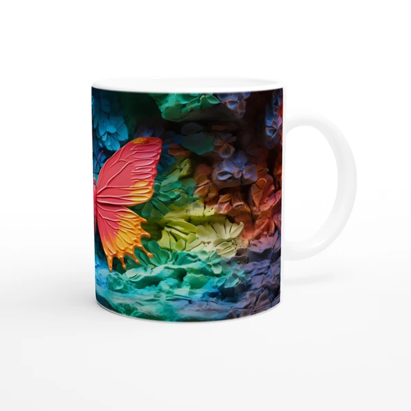 Gökkuşağı Zeminli Turuncu Kelebek Temalı Baskılı Kupa Bardak - 3