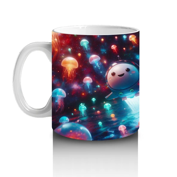 Çocuklara Sütü Sevdiren Işık Saçan Denizaltı Roketleri ve Denizanası Dünyası Desenli Kupa Bardak - 2