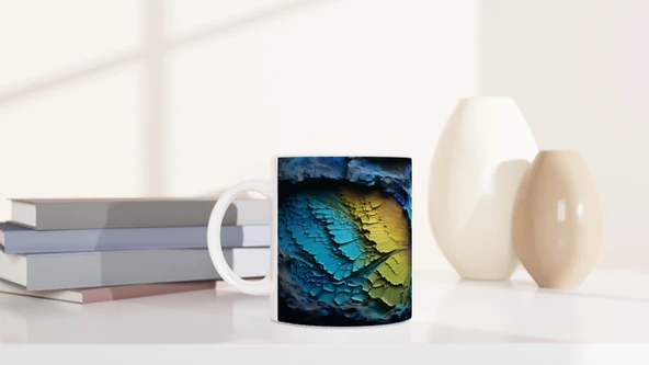 Gökkuşağı Kanatlı Kelebek ve Krater Doku Baskılı Kupa Bardak - Resim 6