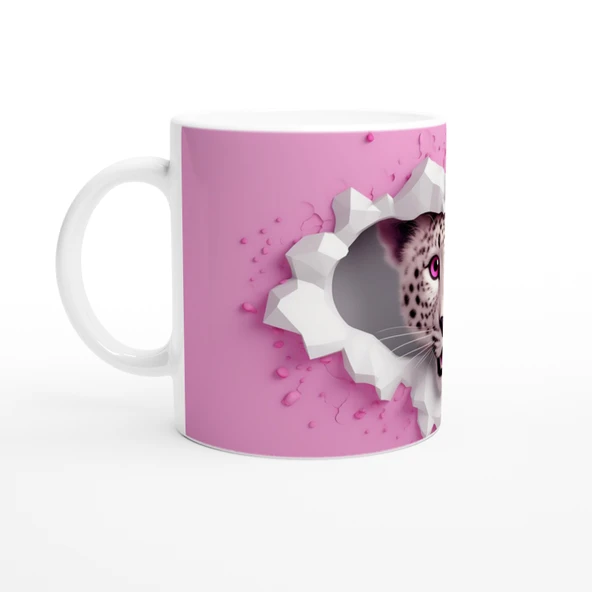 Pembe Gözlü Kar Leoparı Temalı Baskılı Kupa Bardak - Resim 2