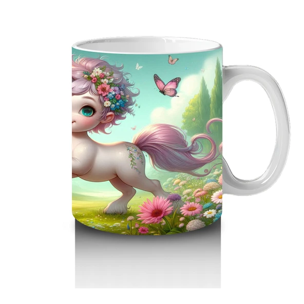 Çocuklara Sütü Sevdiren Çiçekli Taçlı Sevimli Unicorn Desenli Kupa Bardak - 4