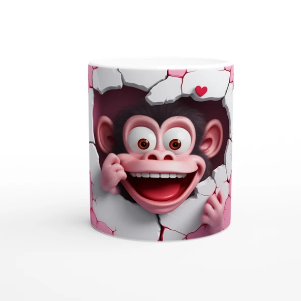 Çatlak Duvardan Bakan Sevimli Maymun Temalı Baskılı Kupa Bardak - Resim 2