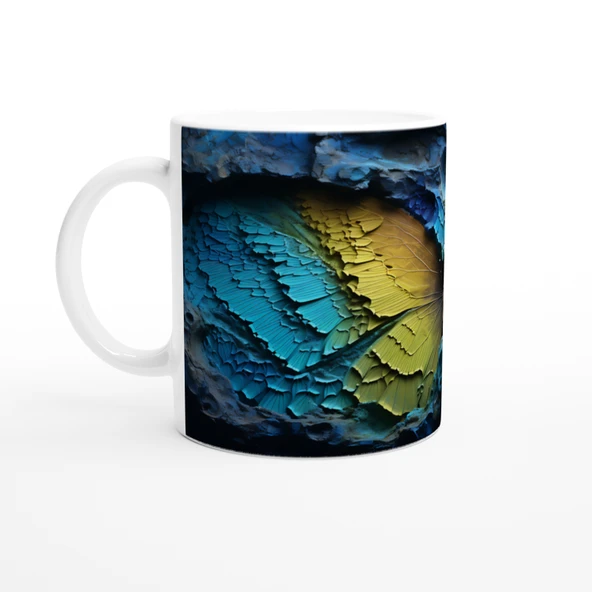 Gökkuşağı Kanatlı Kelebek ve Krater Doku Baskılı Kupa Bardak - Resim 2