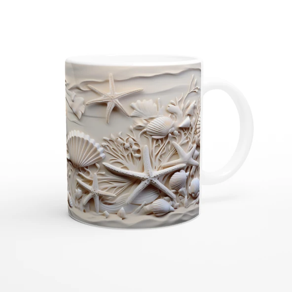 Mercanlar Arasında Deniz Kabuğu ve Yıldızlı Su Altı Temalı Kupa Bardak - Resim 3