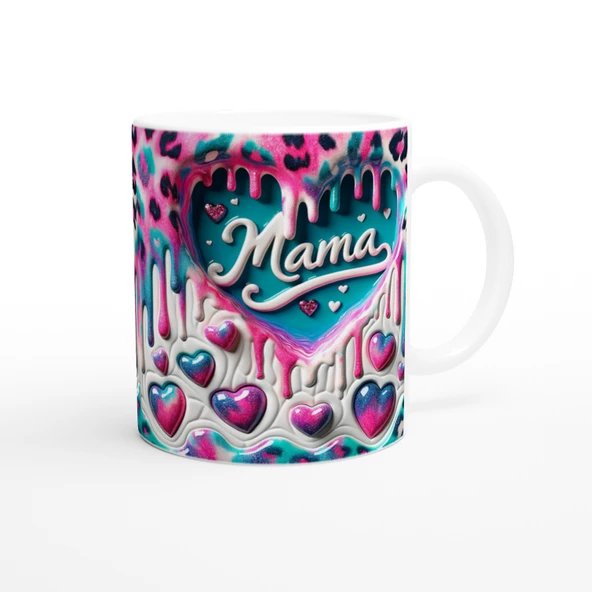 Mama Yazılı Leopar Desenli Kalpli Anneler Günü Kupa Bardak - Resim 3