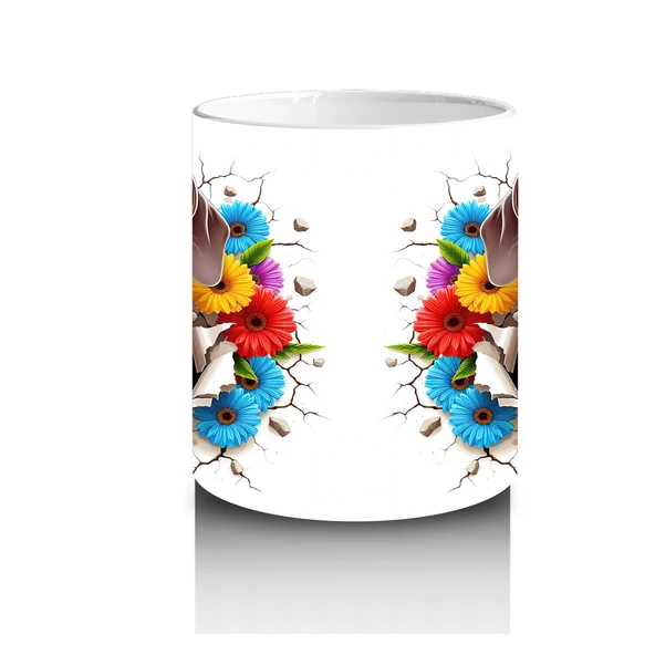 Çocuklara Sütü Sevdiren Çiçek Buketli Yavru Köpek Kupa Bardak - 3