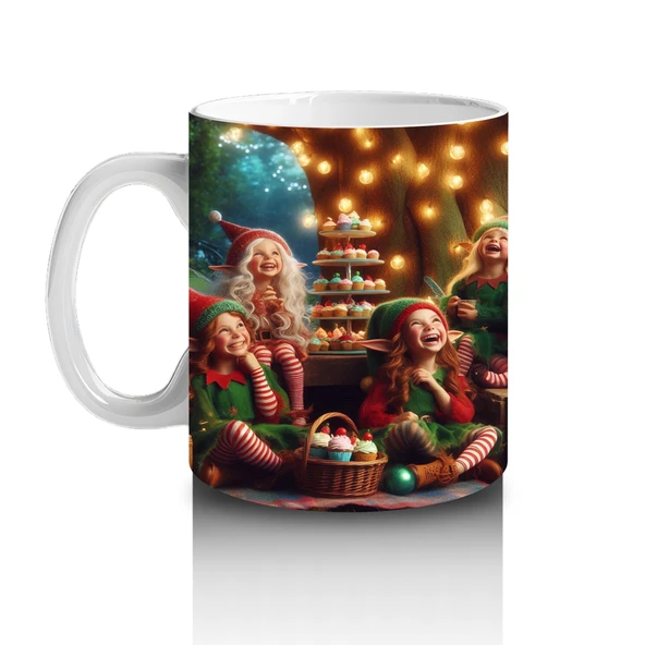 Çocuklara Sütü Sevdiren Neşeli Elfler ve Orman Şenliği Desenli Kupa Bardak - 2