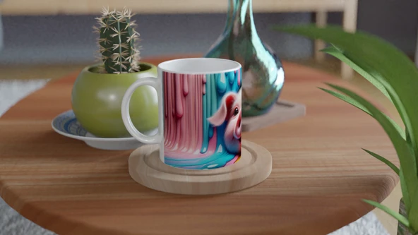 Renk Dalgasının İçinden Bakan Domuzcuk Temalı Baskılı Kupa Bardak - Resim 4