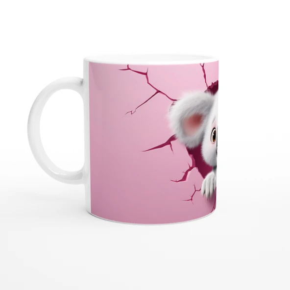 Pembe Duvarı Yırtarak Bakan Sevimli Koala Temalı Baskılı Kupa Bardak - Resim 2