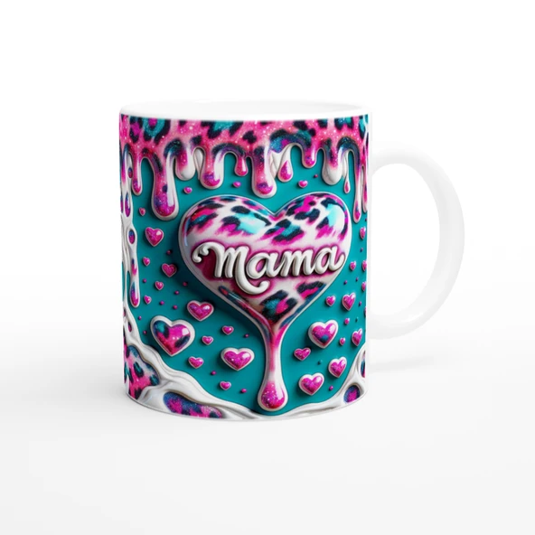 Mama Yazılı Turkuaz Zeminli Leopar Desenli Anneler Günü Kupa Bardak - Resim 3
