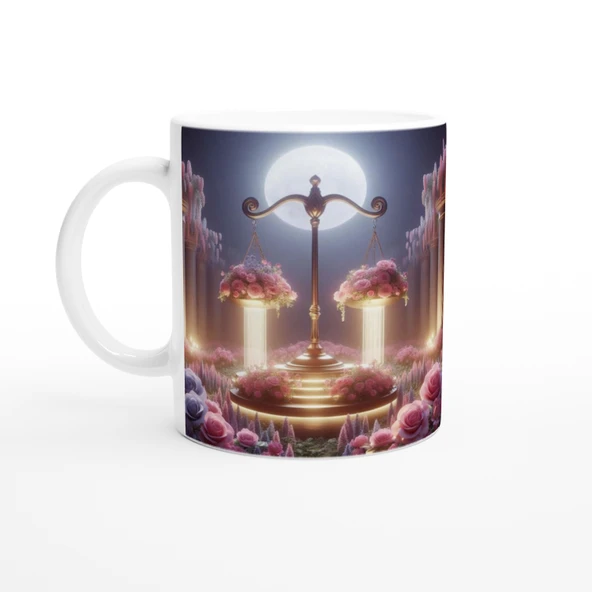 Terazi Burcu Baskılı Kahve Kupası - Ay ışığında Zodyak Bahçesi Vs2