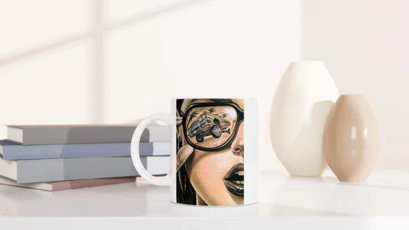 Retro Gözlükte Yansıyan Lowrider Araba Kupa Bardak - Resim 6