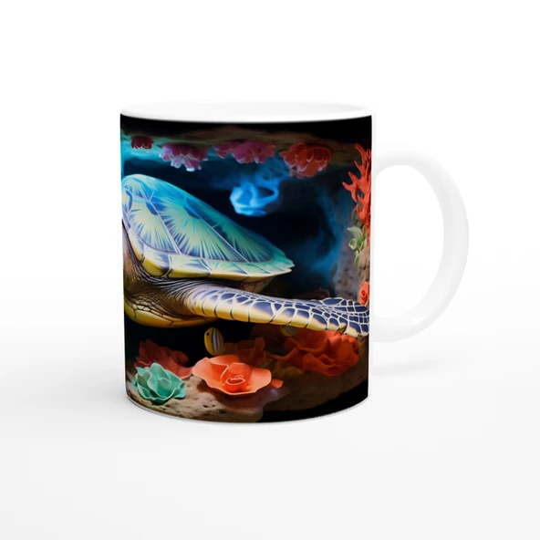 Mercan Kayalıklarında Renkli Deniz Kaplumbağası Kupa Bardak - Resim 3