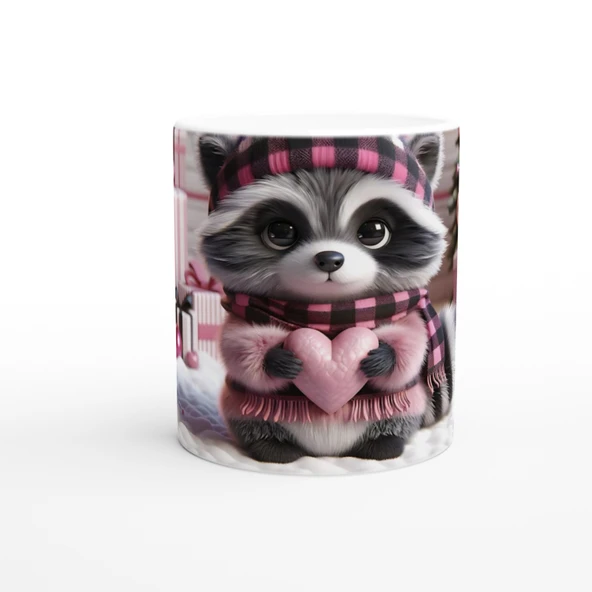 Hediye Kutuları Arasında Kalpli Tembel Hayvan Temalı Baskılı Kupa Bardak