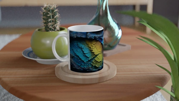 Gökkuşağı Kanatlı Kelebek ve Krater Doku Baskılı Kupa Bardak - Resim 4