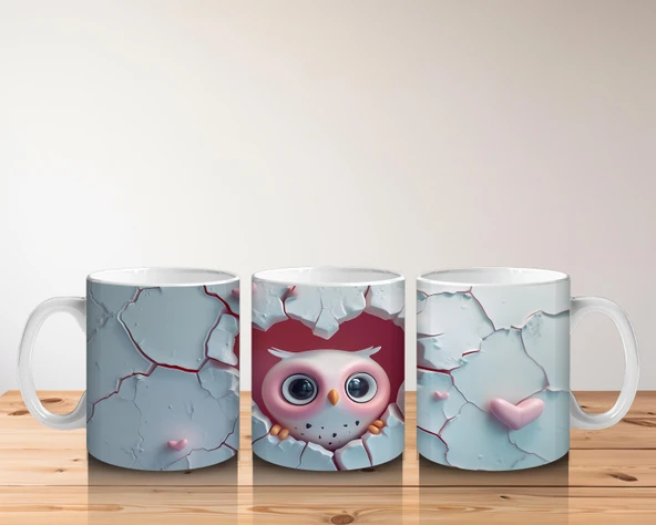 Çocuklara Sütü Sevdiren Duvarı Delip Bakan Meraklı Baykuş Kupa Bardak - 5