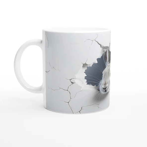 Duvarın Ardından Merakla Bakan Tavşan Temalı Baskılı Kupa Bardak - Resim 2