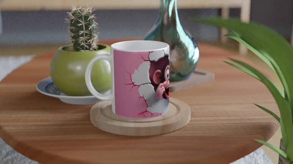 Çatlak Duvardan Bakan Sevimli Maymun Temalı Baskılı Kupa Bardak - Resim 4