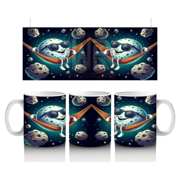 Çocuklara Sütü Sevdiren Hamağa Uzanan Havalı Ay Desenli Kupa Bardak ürün görseli 1