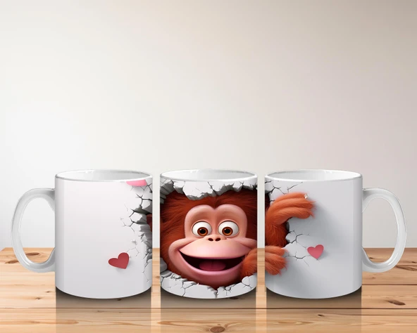 Çocuklara Sütü Sevdiren Kalp Çatlağından Bakan Şirin Maymun Kupa Bardak - 5