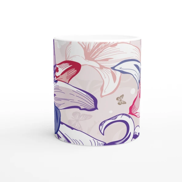 Pembe Lale Çizimli Kupa Bardak - 2