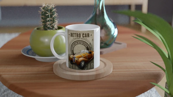 Retro Araba Işıltılı Vintage Tarz Kupa Bardak - Resim 4