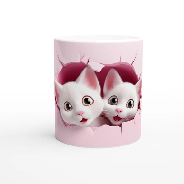 Çatlak Duvardan Bakan Sevimli İkiz Kediler Temalı Baskılı Kupa Bardak ürün görseli 1