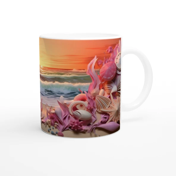 Mercan Dalgalarıyla Deniz Kabukları Kupa Bardak - Resim 3