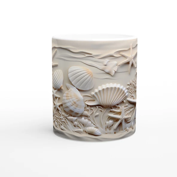 Mercanlar Arasında Deniz Kabuğu ve Yıldızlı Su Altı Temalı Kupa Bardak ürün görseli 1