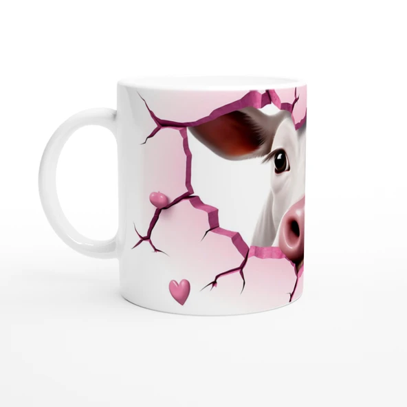 Gülümseyen İnek ve Kalpli Çatlak Duvar Temalı Baskılı Kupa Bardak - Resim 2