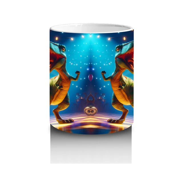 Çocuklara Sütü Sevdiren Disko Topu Altında Dans Eden Dinozor Desenli Kupa Bardak - 3