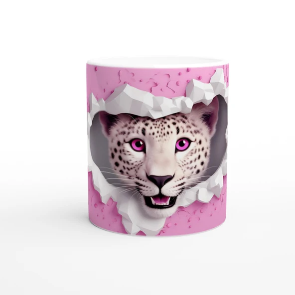 Pembe Gözlü Kar Leoparı Temalı Baskılı Kupa Bardak ürün görseli 1