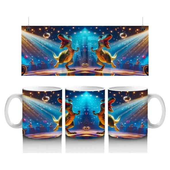 Çocuklara Sütü Sevdiren Disko Topu Altında Dans Eden Dinozor Desenli Kupa Bardak