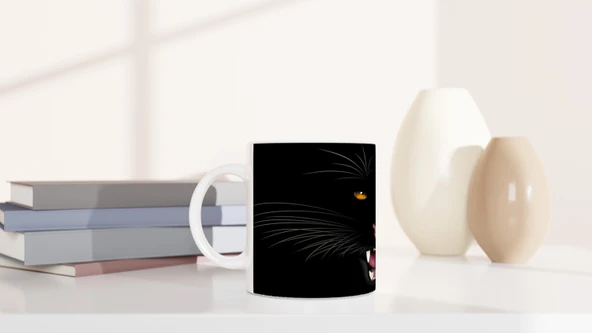 Geceye Saklanmış Panter Temalı Baskılı Kupa Bardak - Resim 6