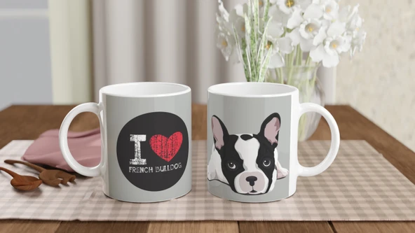 French Bulldog Aşkı Temalı Baskılı Kupa Bardak - Resim 5
