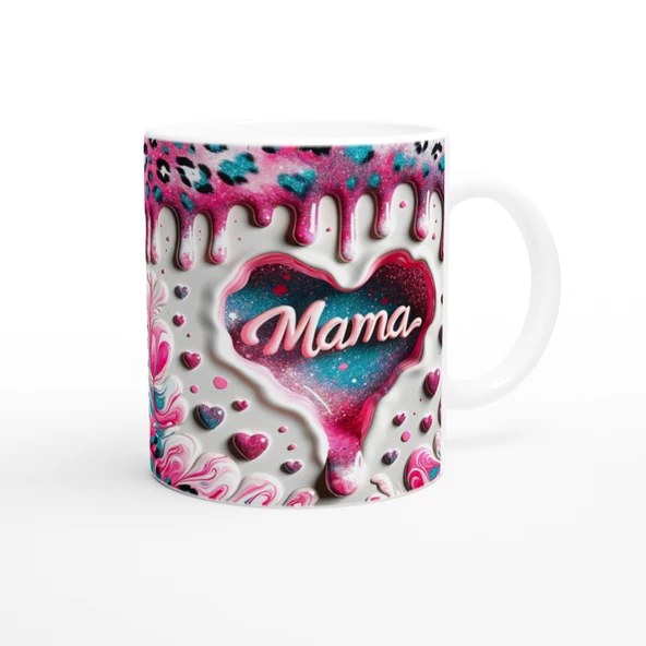 Mama Yazılı Sanatsal Desenli Kalpli Anneler Günü Kupa Bardak - Resim 3
