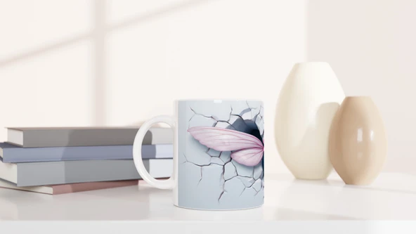 Pembe Ejderha Sineği Kırık Duvar Temalı Baskılı Kupa Bardak - Resim 5