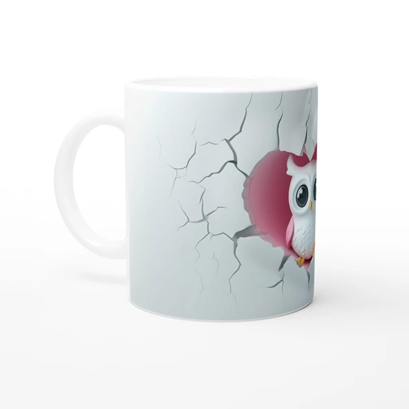 Kalpli Pembe Baykuş Figürlü Baskılı Kupa Bardak - Resim 2