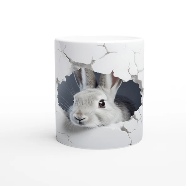 Duvarın Ardından Merakla Bakan Tavşan Temalı Baskılı Kupa Bardak ürün görseli 1