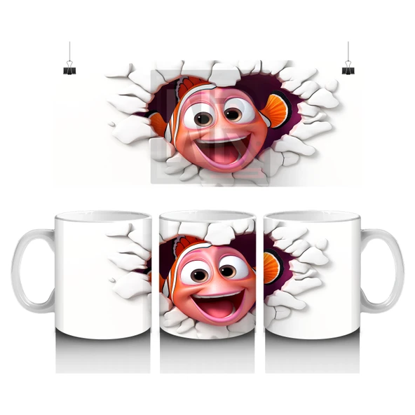 Çocuklara Sütü Sevdiren Duvarı Delip Bakan Renkli Palyaço Balığı Kupa Bardak